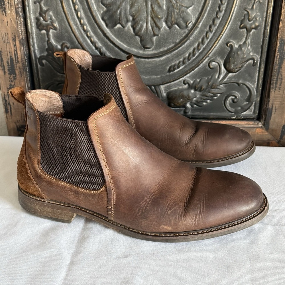 Florsheim Chalet Gore Brown Leather Chelsea Slip On Boots Mens 10 Wide 11964-215